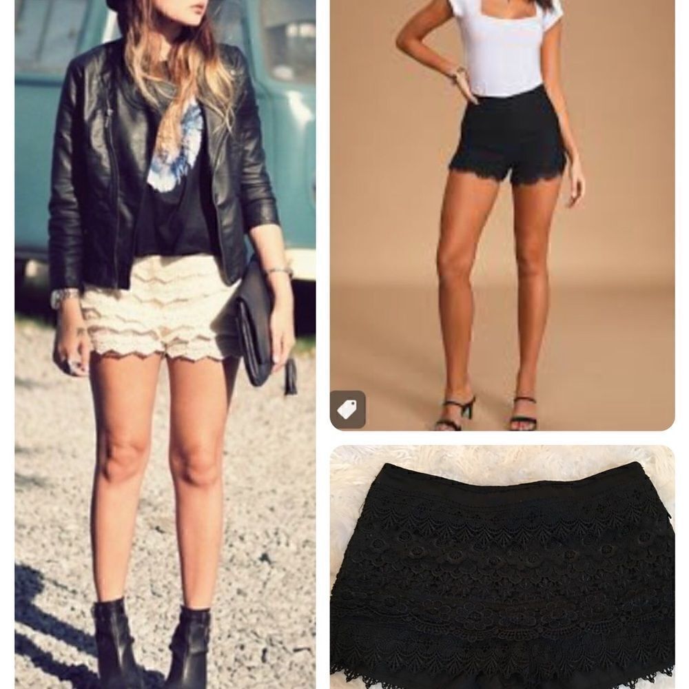 San Souci Black lace layered dressy shorts